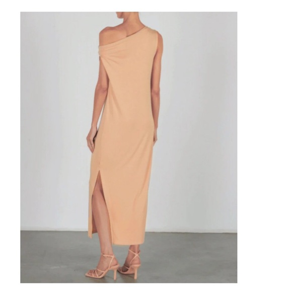 Enzo Costa Exposed Shoulder Maxi Dress In Dark Nude Size Small - Picture 9 of 10